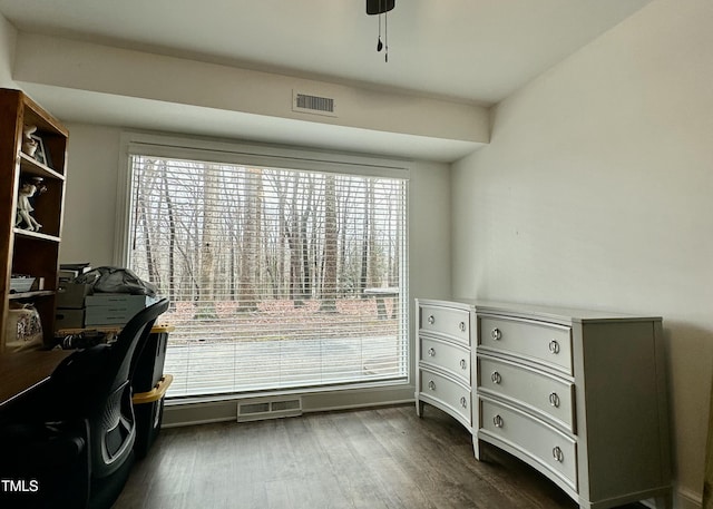 home office featuring dark hardwood / wood-style floors