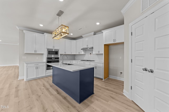 1400 Gathering Park Cir Unit 202, Cary, NC 27519 - kitchen with appliances with stainless steel finishes, under cabinet range hood, white cabinetry, light countertops, and recessed lighting