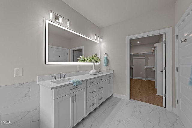 1400 Gathering Park Cir Unit 202, Cary, NC 27519 - full bath featuring marble finish flooring, double vanity, and a spacious closet