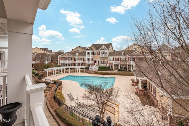 view of pool featuring a pergola and a patio