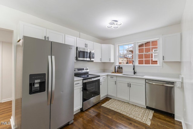 kitchen featuring sink, stainless steel appliances, dark hardwood / wood-style floors, and white cabinets