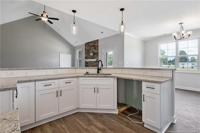 kitchen featuring a sink, white cabinets, dark wood-style flooring, and a healthy amount of sunlight