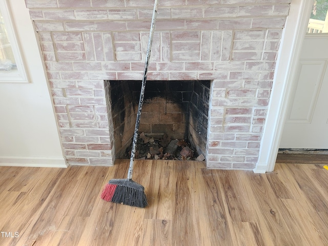 room details featuring wood-type flooring and a fireplace