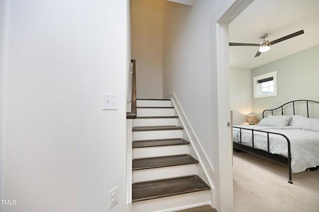 interior space with ceiling fan and carpet flooring