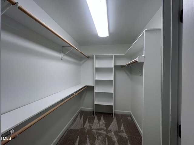 spacious closet featuring dark colored carpet