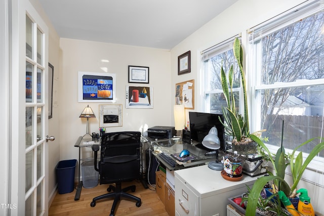 office area featuring light hardwood / wood-style flooring