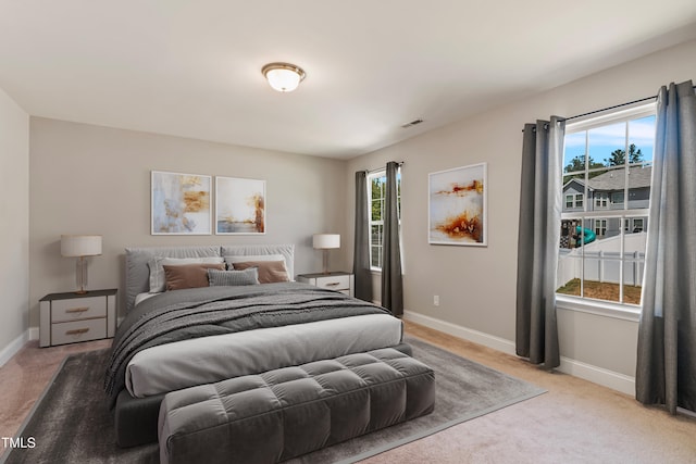carpeted bedroom with multiple windows