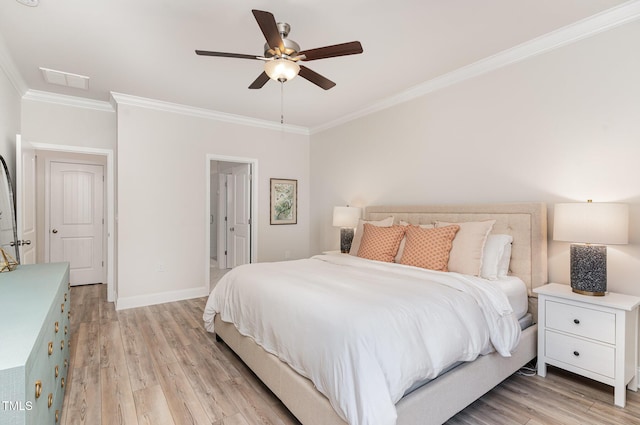 349 Shadow Falls Dr, Wendell, NC 27591 - bedroom featuring ornamental molding, light wood finished floors, baseboards, and ceiling fan