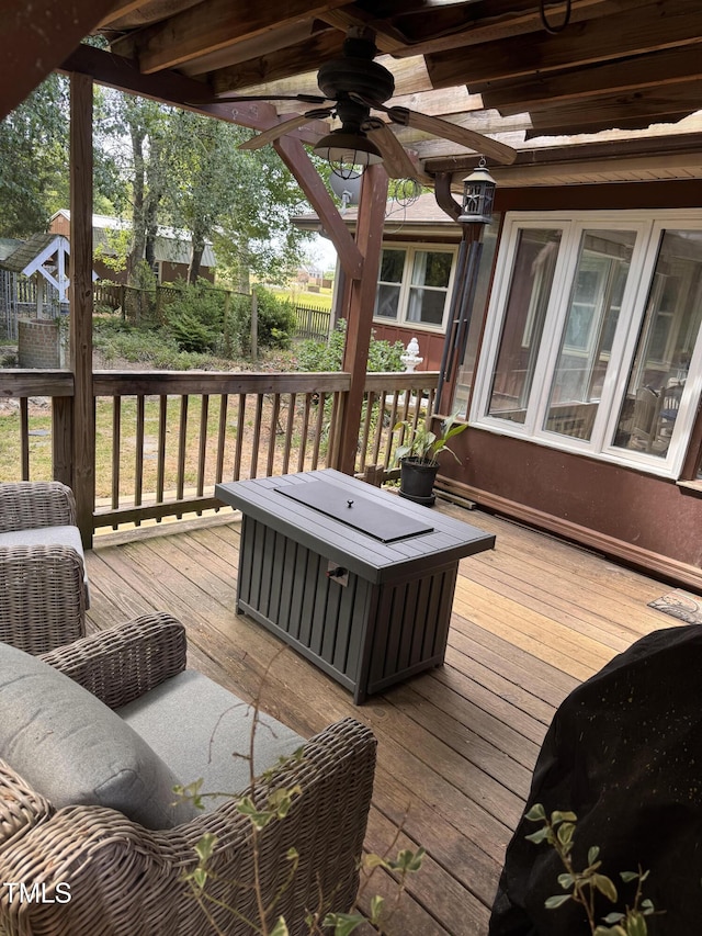 1413 Bud Hawkins Rd, Dunn, NC 28334 - wooden deck featuring ceiling fan