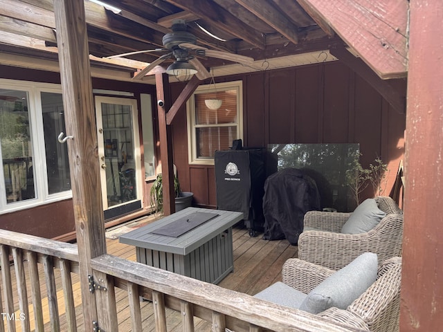 1413 Bud Hawkins Rd, Dunn, NC 28334 - wooden terrace featuring a ceiling fan