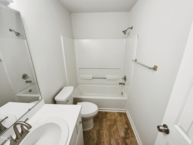 full bathroom featuring vanity, tub / shower combination, and toilet