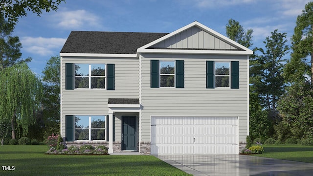 view of front facade with a garage and a front yard