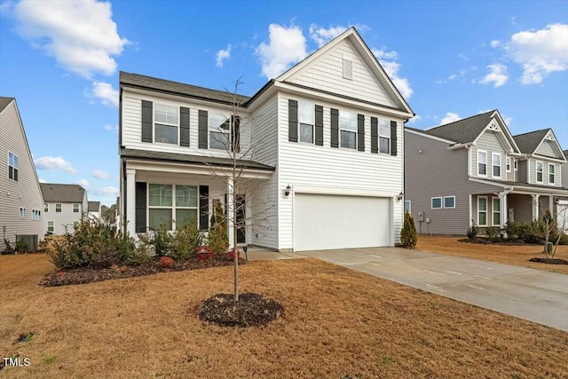 front of property with a garage and central air condition unit