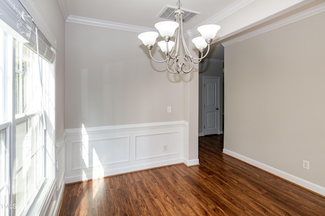 104 Mainline Station Dr, Durham, NC 27560 - spare room featuring a chandelier, crown molding, and dark wood-style floors