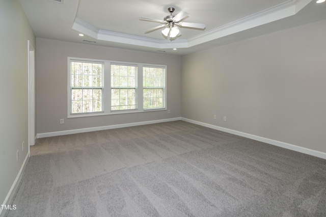 104 Mainline Station Dr, Durham, NC 27560 - carpeted spare room featuring a raised ceiling, crown molding, ceiling fan, and recessed lighting