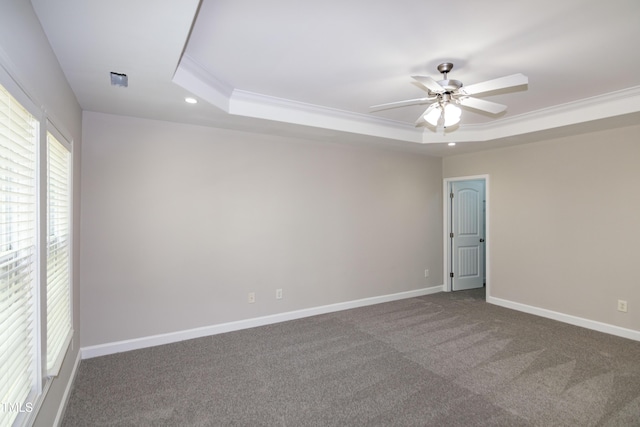 104 Mainline Station Dr, Durham, NC 27560 - carpeted spare room featuring a raised ceiling, crown molding, a ceiling fan, and recessed lighting