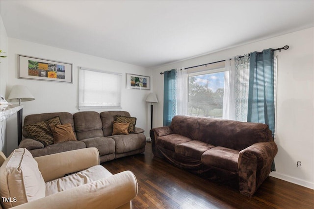 living room with dark wood-type flooring