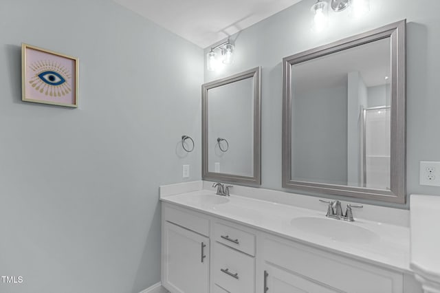 bathroom featuring vanity and walk in shower