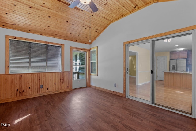 276 Sagamore Dr, Louisburg, NC 27549 - spare room with dark wood-type flooring, wood ceiling, wainscoting, and vaulted ceiling