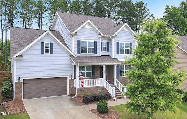 208 Cecelia Ct, Cary, NC 27519 - traditional-style house with covered porch, driveway, brick siding, and roof with shingles