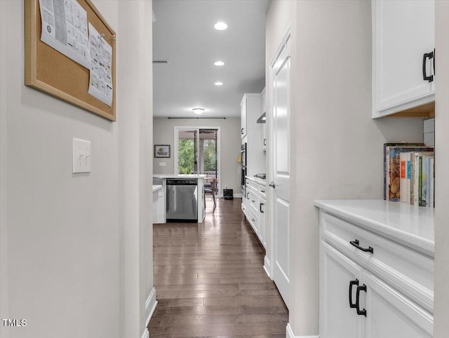 208 Cecelia Ct, Cary, NC 27519 - corridor with baseboards, dark wood-style flooring, and recessed lighting