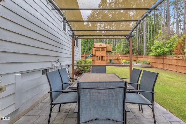 208 Cecelia Ct, Cary, NC 27519 - view of patio / terrace with outdoor dining space and a playground