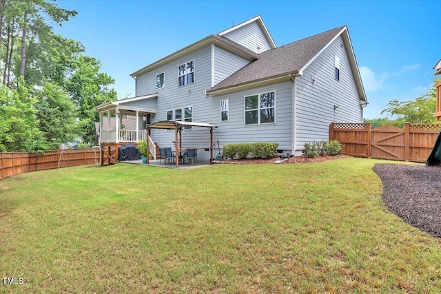 208 Cecelia Ct, Cary, NC 27519 - back of property with a patio, roof with shingles, and a gate