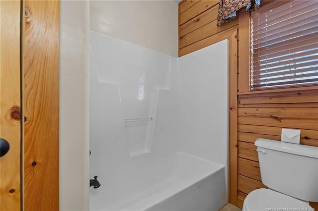 526 Grimble Dr, Linden, NC 28356 - bathroom featuring wooden walls and toilet
