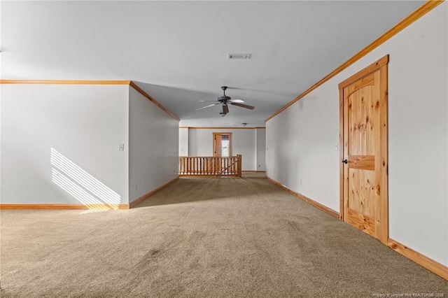526 Grimble Dr, Linden, NC 28356 - carpeted spare room featuring crown molding and ceiling fan