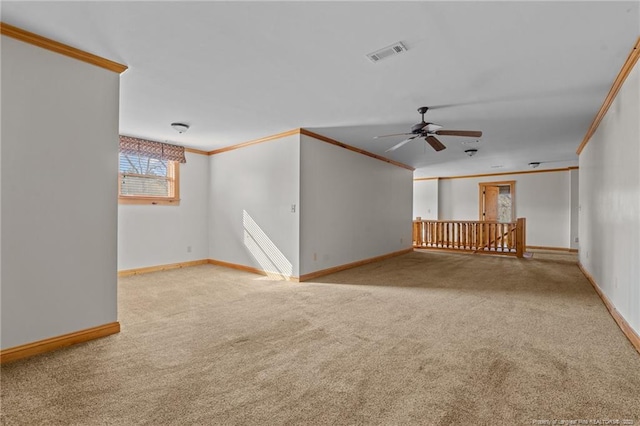 526 Grimble Dr, Linden, NC 28356 - spare room with ornamental molding, light colored carpet, and ceiling fan