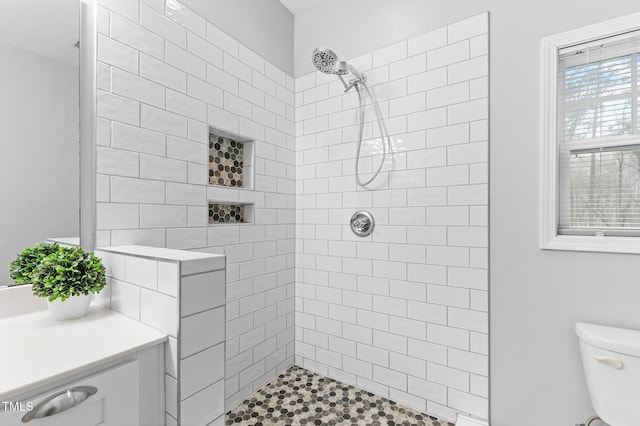 bathroom with toilet and walk in shower