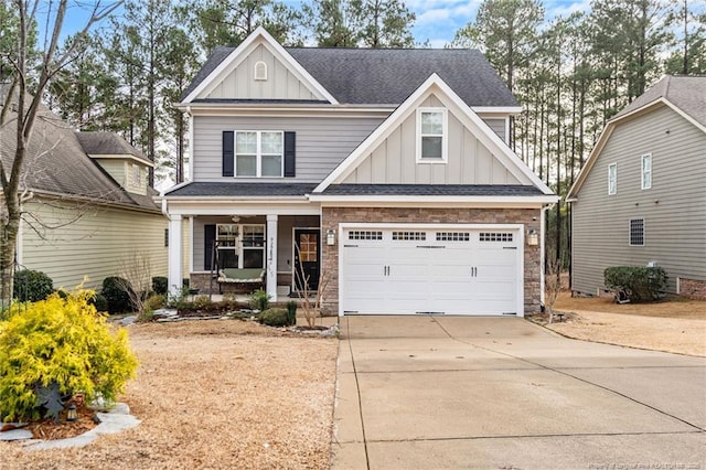 craftsman-style house featuring a porch and a garage