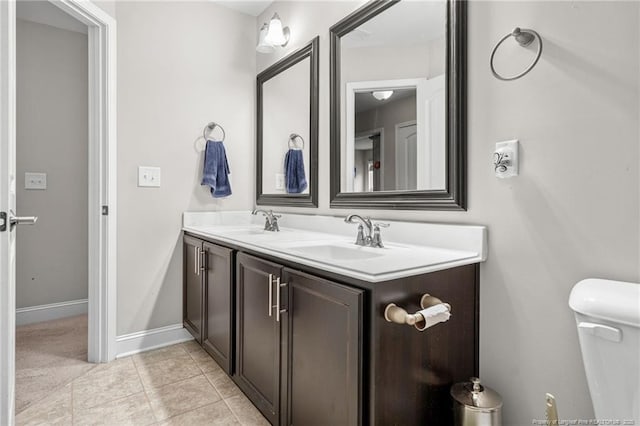 bathroom featuring tile patterned flooring, vanity, and toilet