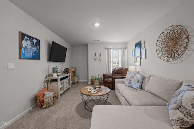 living room with light colored carpet