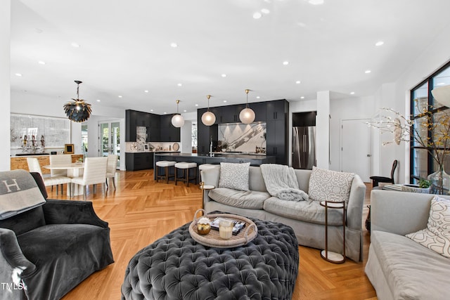 living area featuring recessed lighting