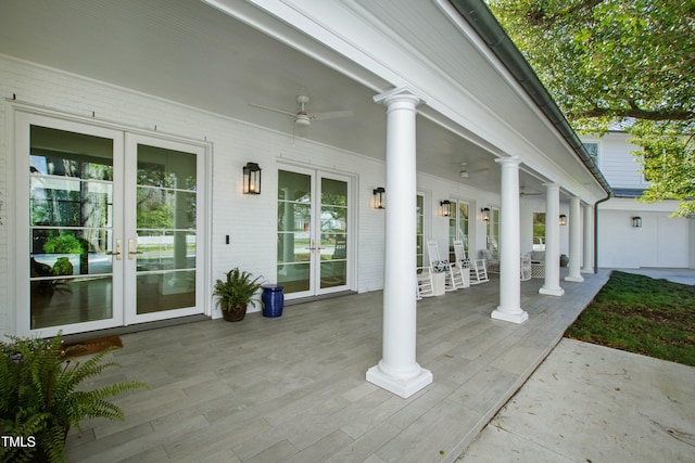 view of patio / terrace with french doors and ceiling fan