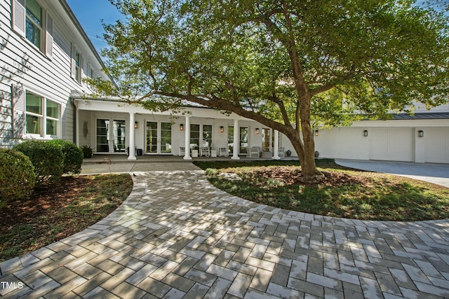 exterior space featuring a garage