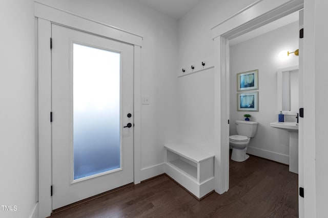 mudroom with dark wood-type flooring