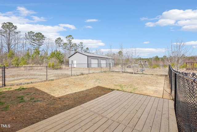 wooden terrace featuring a fenced backyard