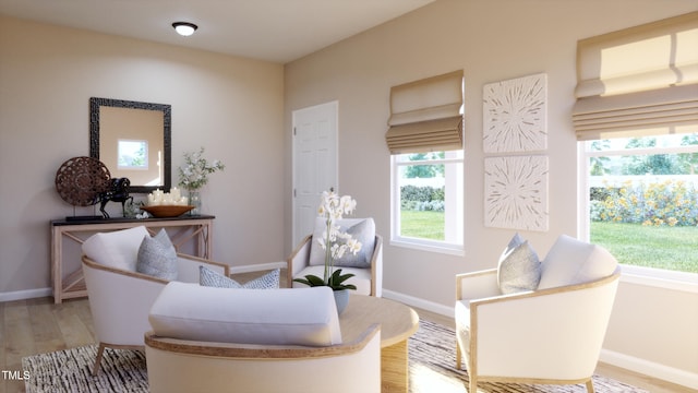 sitting room featuring light hardwood / wood-style flooring