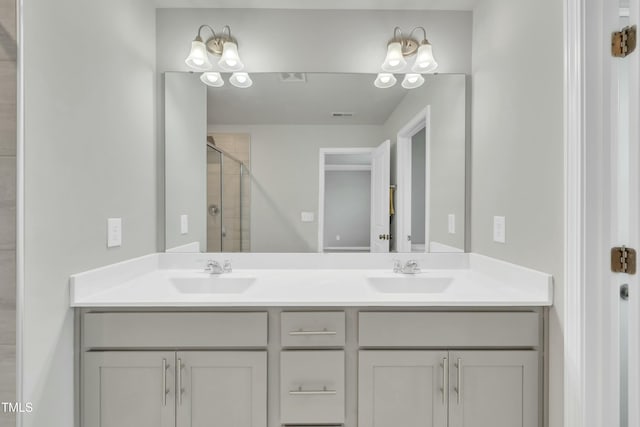 bathroom featuring vanity and walk in shower