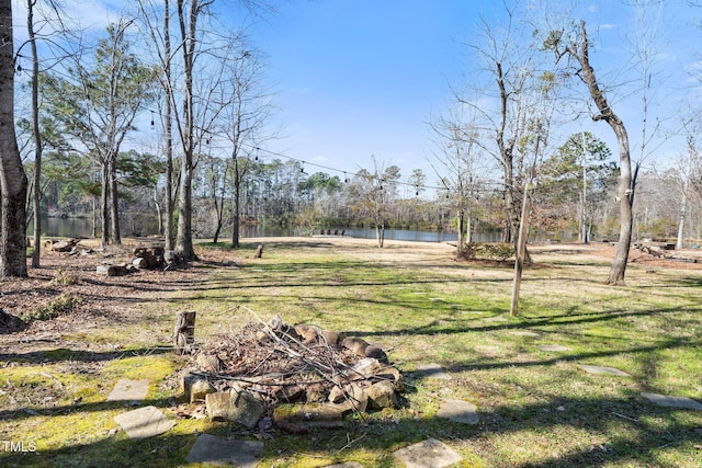 view of yard with a water view