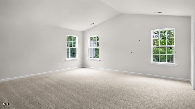 1009 Ocean Ct, Carthage, NC 28327 - unfurnished room with vaulted ceiling, plenty of natural light, and light carpet