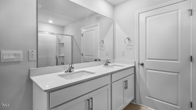 989 Ocean Ct, Carthage, NC 28327 - full bath featuring double vanity and a shower with shower door
