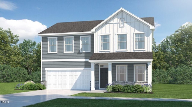 view of front of home featuring a garage and a front yard