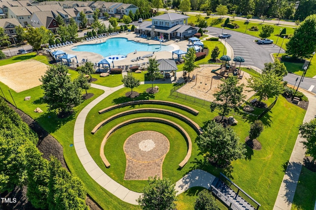 aerial view with a residential view