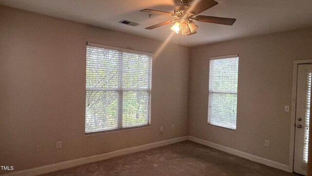 1828 Parkside Village Dr, Clayton, NC 27520 - unfurnished room featuring visible vents, baseboards, a ceiling fan, and carpet