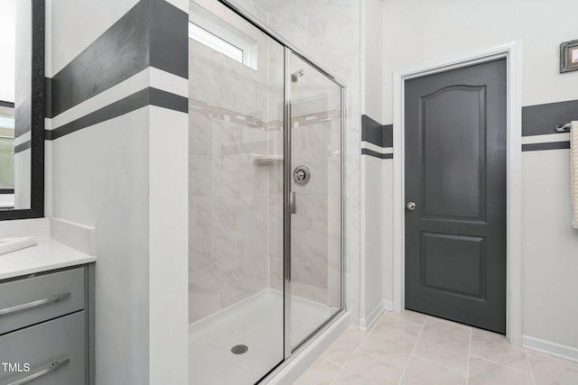 full bathroom featuring a shower stall and vanity