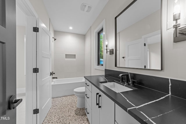 2305 Turners Aly, Raleigh, NC 27607 - bathroom with speckled floor, vanity, bathtub / shower combination, and recessed lighting