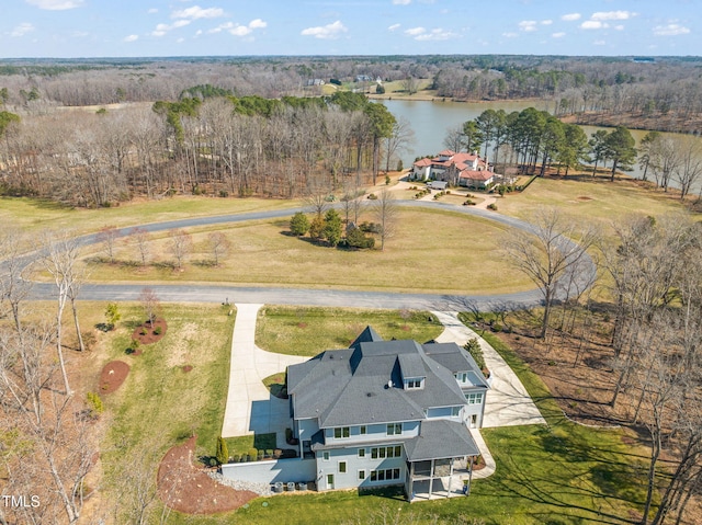 bird's eye view featuring a water view